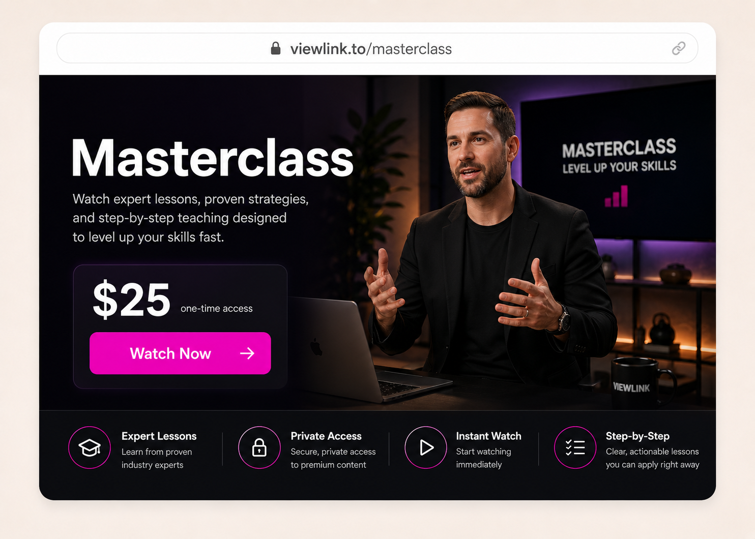 VideoLink.to page for a paid video masterclass